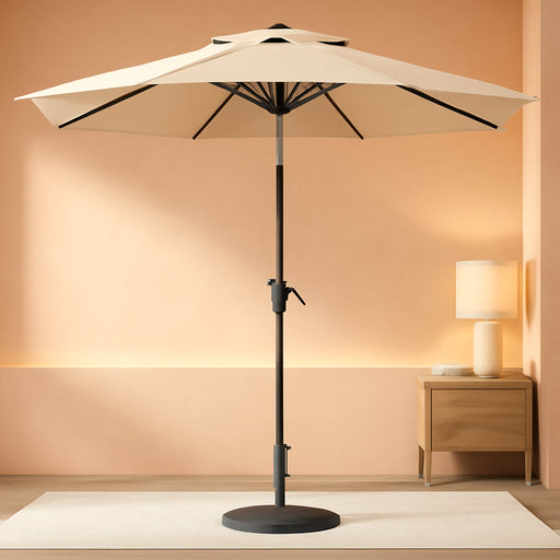 9 Ft 2-Tiers Patio Umbrellas Outdoor Table Market Umbrella W/Push Button Tilt/Crank, 8 Sturdy Ribs, UV Protection Waterproof Sunproof(Beige)