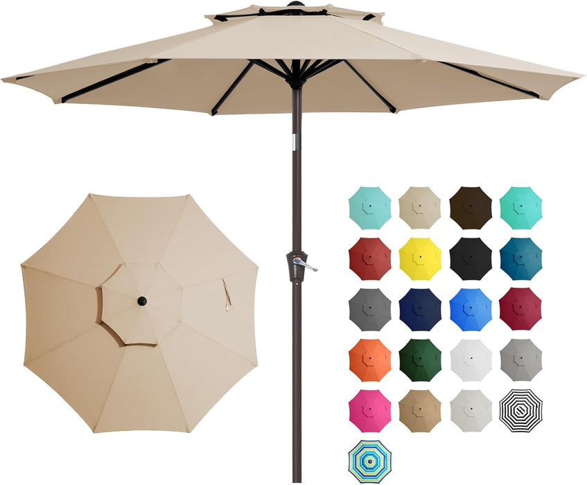 9 Ft 2-Tiers Patio Umbrellas Outdoor Table Market Umbrella W/Push Button Tilt/Crank, 8 Sturdy Ribs, UV Protection Waterproof Sunproof(Beige)