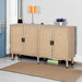 4 Door Sideboard Buffet Cabinet, Kitchen Storage Cabinet with Rattan Decorated Doors, Cupboard Console Table, Boho Accent Liquor Cabinet for Home Bar, 62.3X 15.7X 34.6 Inches, Natural