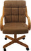 Casual Rolling Caster Dining Chair with Swivel Tilt in Oak Wood with Caramel Fabric Seat and Back (1 Chair)