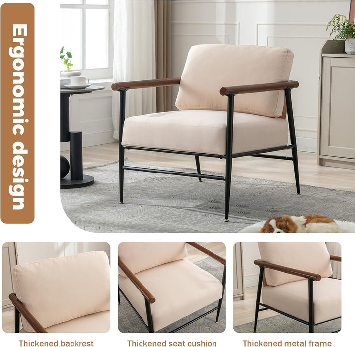 Accent Chair Mid Century Modern Chair Linen Fabric Living Room Lounge Chair with with Overstuffed Back Pillow and Cushion Reading Side Chair Easy Assembly for Living Room, Bedroom, Belcony (1)