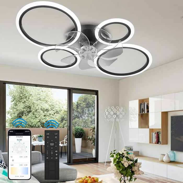 LED Ceiling Fan with Lights Enclosed 20In Low Profile Ceiling Fan with Light for Kitchen,Bedroom,Dining Room, Living Room