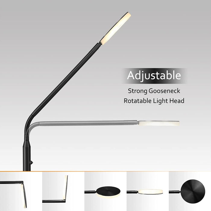 O’Bright Moon - Dimmable LED Floor Lamp, Adjustable Color Temperature for Bedside Reading, Work Light, Art/Crafting Light, Sewing, 360° Flexible Gooseneck, Rotatable Lighting, Black