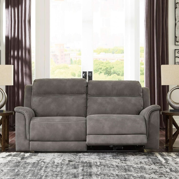 Next-Gen Durapella Power Reclining Sofa, USB, Extended Ottoman, Water Repellent Faux Leather, 80" W X 42" D X 42" H, Slate Gray