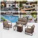 MBY Outdoor Aluminum Patio Furniture Set, 4-Seats Patio Conversation Sofa Set with 45,000 BTU Fire Pit Table W/Glass Wind Guard, All Weather for Pool, Balcony, Garden-Brown