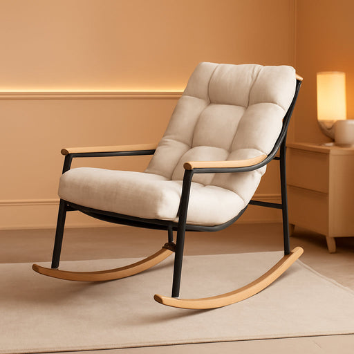 Papasan Rocking Chair with Armrest Outdoor Indoor,Heavy Duty Metal Outdoor Rocking Chair with Cushion,All-Weather Patio Lounge Chair for Balcony,Garden,Living Room (1Pcs)