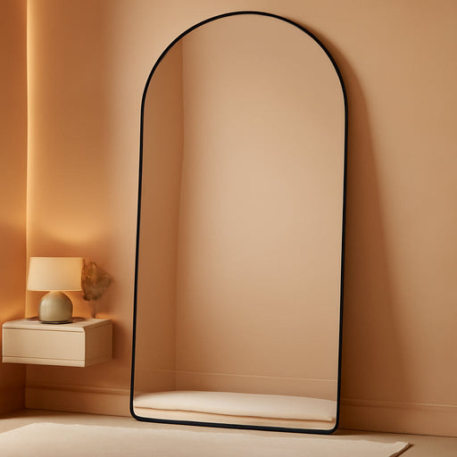 Full Length Mirror with Stand, 78"X38" Arched Full Body Mirror, Large Stand up Mirror, Aluminum Frame Floor Standing Mirror, Freestanding Hanging Leaning Mounted for Bedroom Living Room Entryway Black