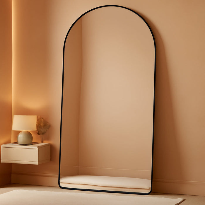 Full Length Mirror with Stand, 78"X38" Arched Full Body Mirror, Large Stand up Mirror, Aluminum Frame Floor Standing Mirror, Freestanding Hanging Leaning Mounted for Bedroom Living Room Entryway Black