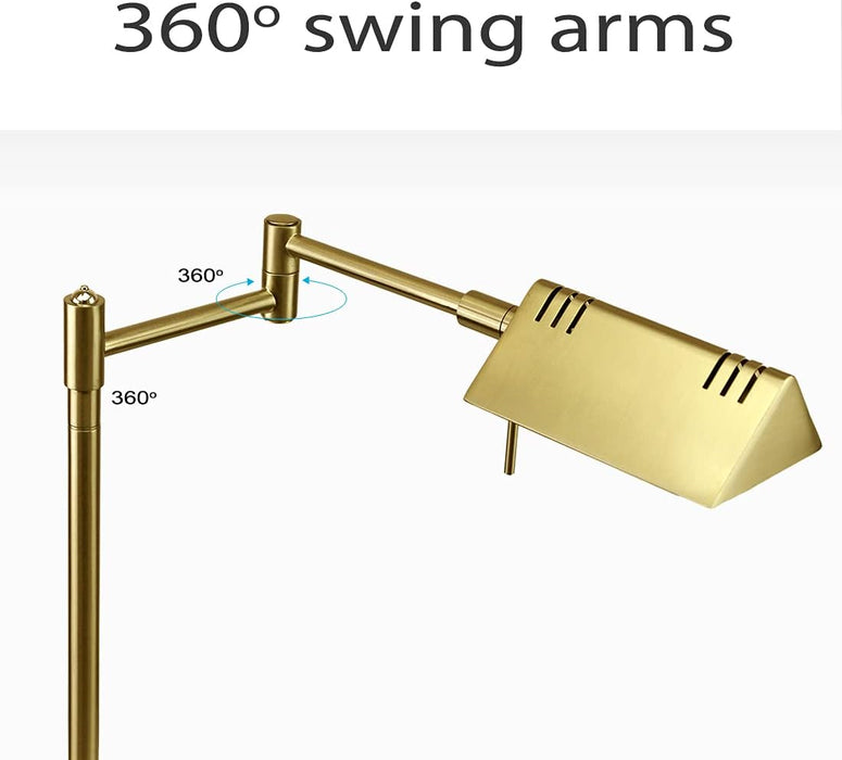 LED Pharmacy Table Lamp, Full Range Dimming, 12W LED, 360 Degree Swing Arms, Desk, Reading, Craft, Work Lamp, ETL Tested, Antique Brass (Gold)