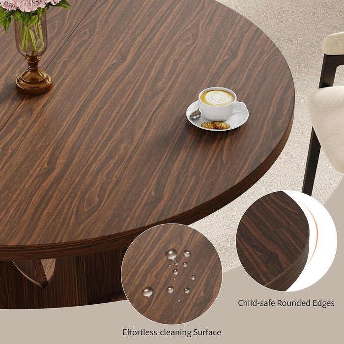 47 Inch round Dining Table for 4-6 People, Wooden Dining Room Table with Pedestal Base, Modern Kitchen Table for Apartments, Dining Room, Kitchen or Living Room, Dark Walnut, Table Only