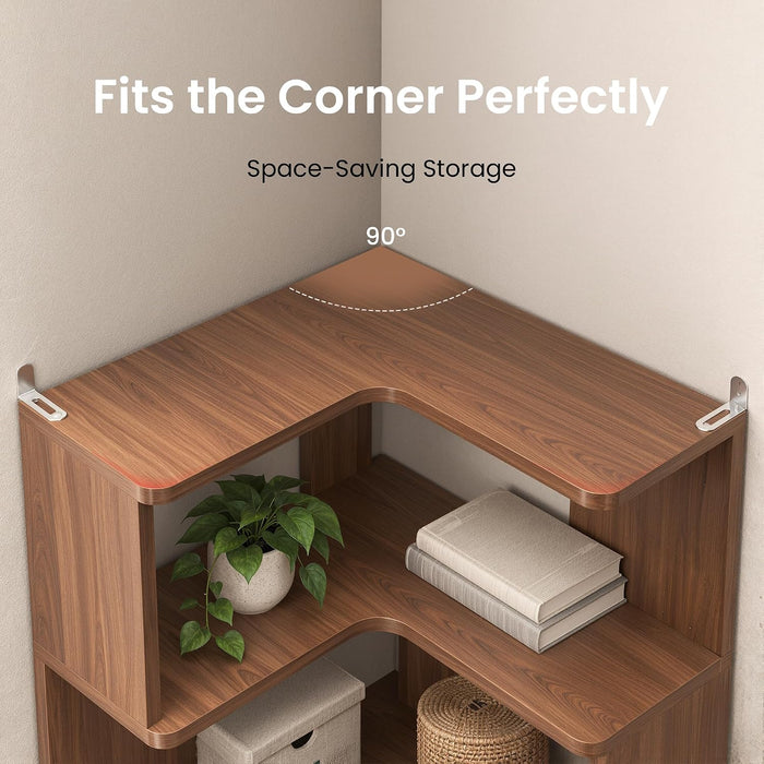 6-Tier L-Shaped Corner Bookshelf, 63" Freestanding Bookcase with Baffle