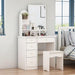 5-Drawers White Makeup Vanity Table Wooden Dressing Desk with Mirror and 3-Tier Storage Shelves 55.1 X 31.5 X 15.7 In.