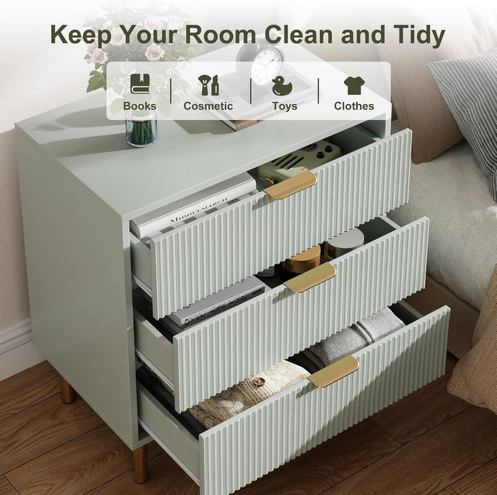 Fluted 3 Drawer Dresser for Bedroom, 30" Wooden Dressers