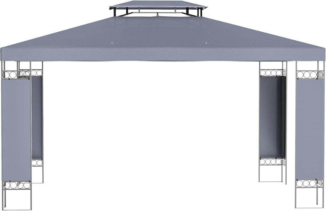 10' X 13' Patio Gazebo, Double Roof Outdoor Gazebo Canopy Shelter with Screen Decorate Corner Frame, for Garden, Lawn, Backyard and Deck, Gray