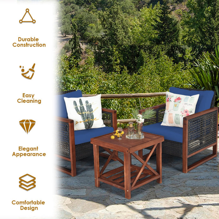 3 Pieces Acacia Wood Patio Furniture Set with Coffee Table