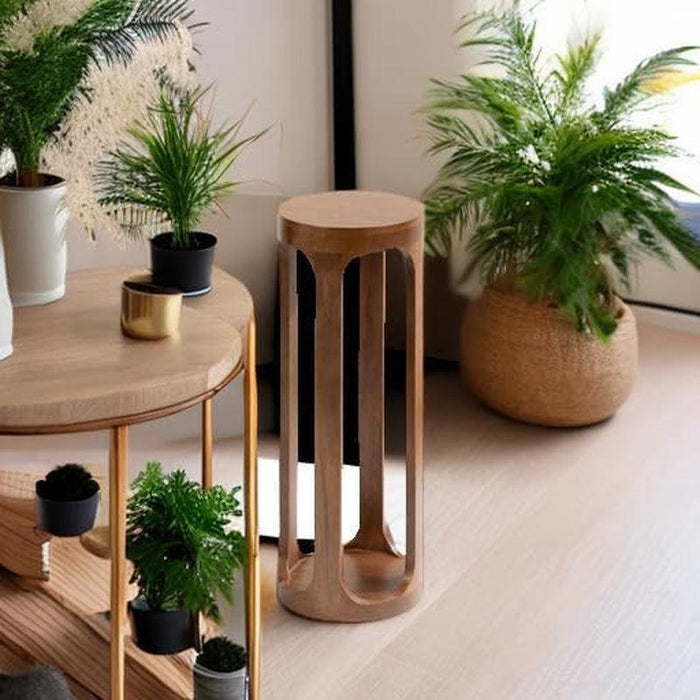 Dahl Wooden round Drink Table; 8 X 23; Walnut Brown; Mid-Century Modern Circle Wood Accent Pedestal Table for Living Room Plant Stand or Small Bedroom Nightstand