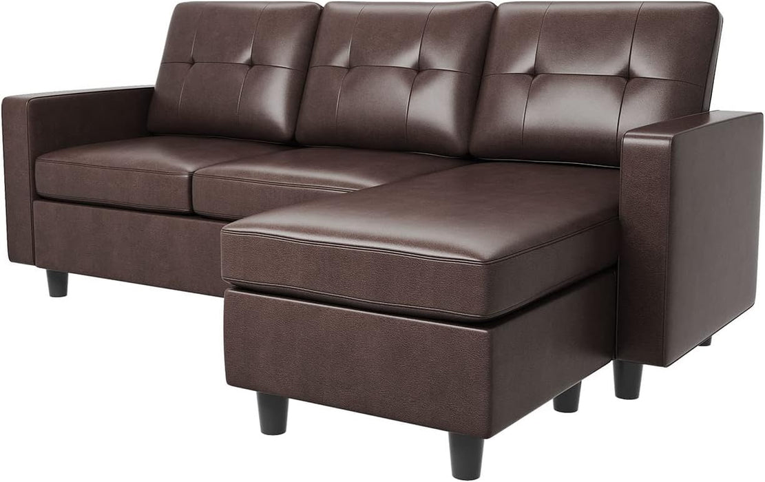 Faux Leather Sectional Sofa, Convertible Sectional Couch L Shaped Couch Sofa for Small Space, Brown