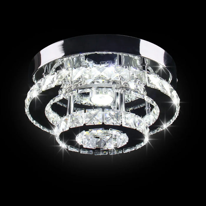 Mini Chandelier LED Crystal Ceiling Light 2 Lights Layers Flush Mounted Ceiling Light Modern Chrome Finished Pendant Lighting