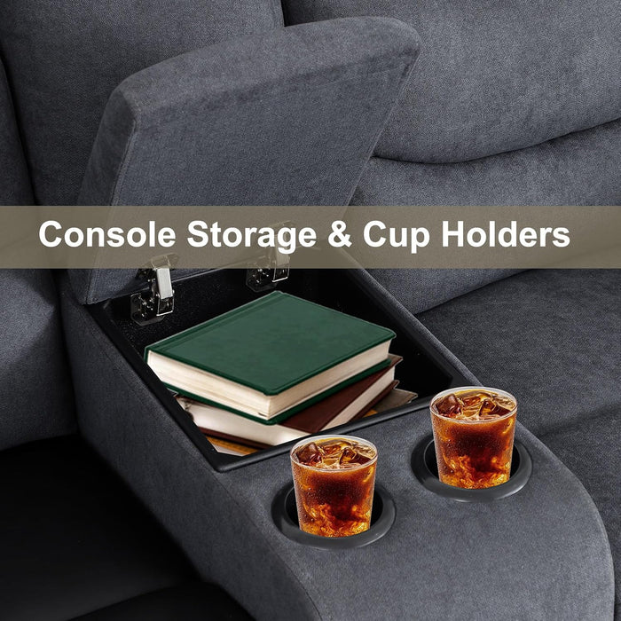 2 Pieces Recliner Sofa Set, Manual Sofa Set for Living Room Furniture Set, Recliner Sofa and Loveseat Sets, Reclining Loveseat with Console & Cup Houlders for Living Room