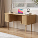 55" Modern Writing Desk with Storage, Wood Home Office Desk with Sliding Doors, Computer Desk for Home Office, Dorm, Living Room, Home Study Table, Natural