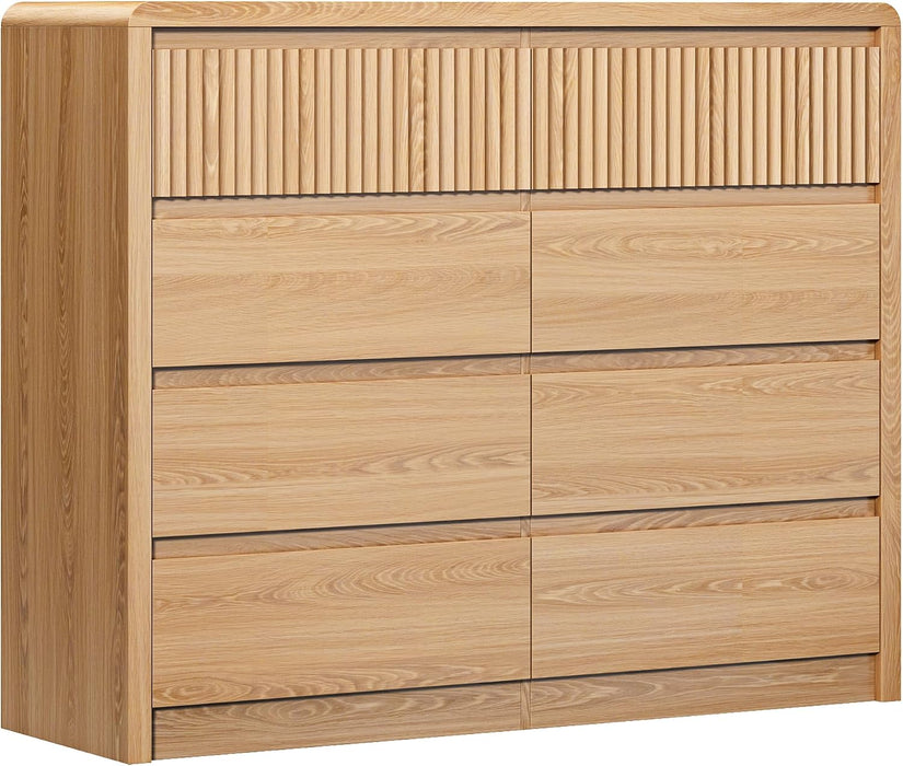 Oak Fluted 8 Drawer Dresser for Bedroom, Curved Edge, 50" Wide