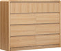 Oak Fluted 8 Drawer Dresser for Bedroom, Curved Edge, 50" Wide