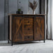 Industrial Farmhouse Buffet Cabinet, Kitchen Sideboard with Sliding Barn Doors, Three Drawers and Adjustable Shelves for Living Room, Rustic Brown