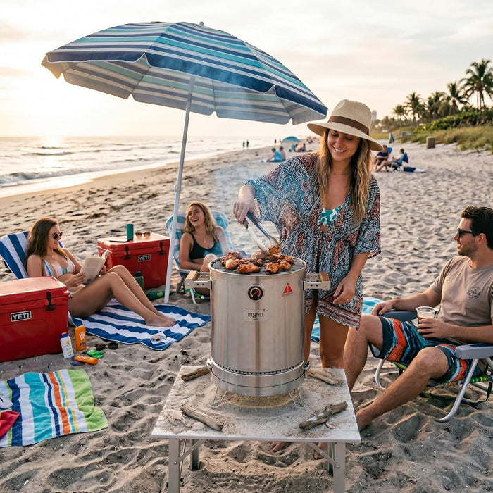 Mini Charcoal Grill Smoker Portable BBQ 6 LBS Stainless Steel Barrel for Camping, Small Outdoor Cooking with Thermometer