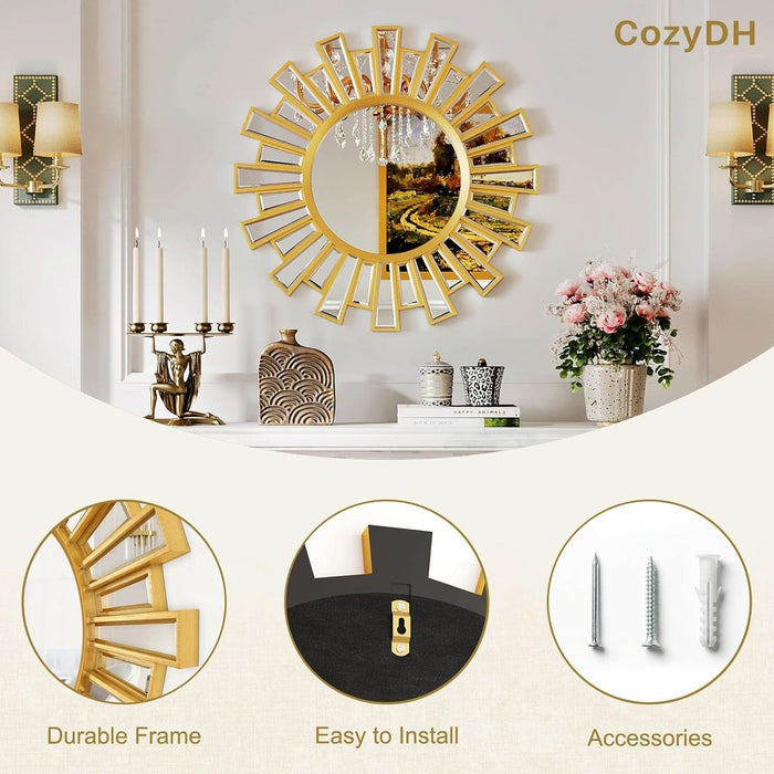 Sunburst Mirror Gold TwentyFourInchDiameter Wall Decor