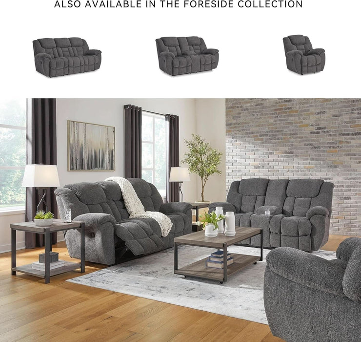 Foreside Contemporary Stain Resistant Manual Reclining Sofa, Gray