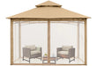 9' X 9' Outdoor Patio Gazebo Double Roof Steel Frame with Mesh Walls, Beige