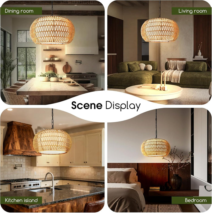 19 Inch Natural Rattan Chandelier Bohemian Farmhouse