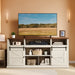 TV Stand for Tvs up to 75 Inches, Farmhouse Entertainment Center with Sliding Barn Doors, Console Table for Living Room, Rustic White and Honey Brown ULTV323W02