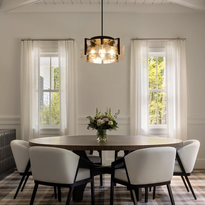 Black Glass Drum Chandelier DiningRoom FourLight Modern