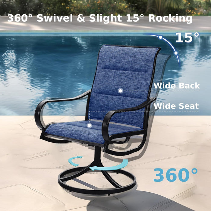 9 Pieces Patio Dining Sets,Outdoor Furniture Set Including 1X 60 Square Table and 6 Padded Sling Swivel Chairs Metal Dining Set for Backyard,Blue