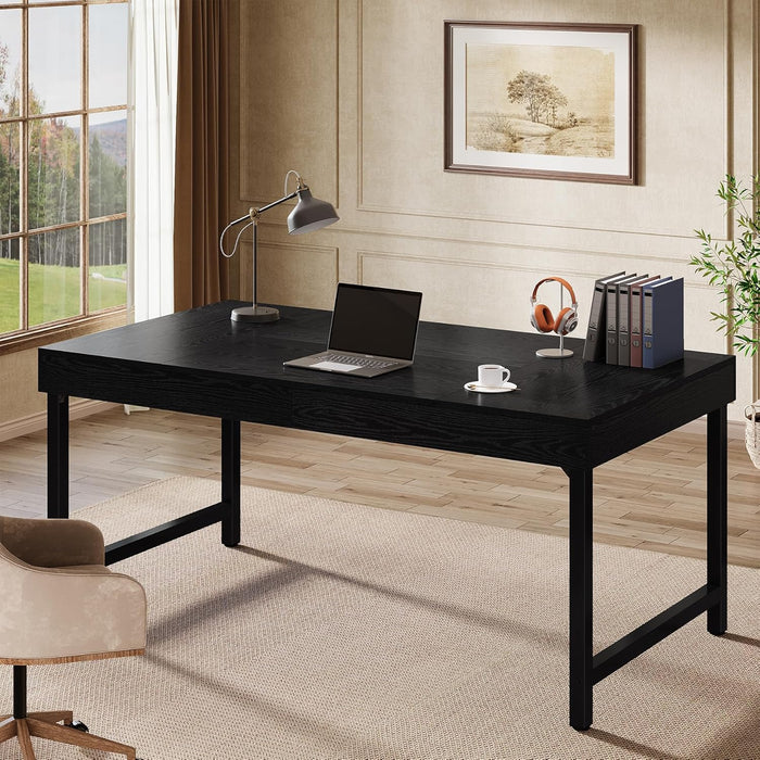 55" Industrial Executive Desk for Home Office, Rustic Simple Computer Laptop Desk with Strong Metal Legs, Study Writing Table Business Workstation, Small Conference Table Black