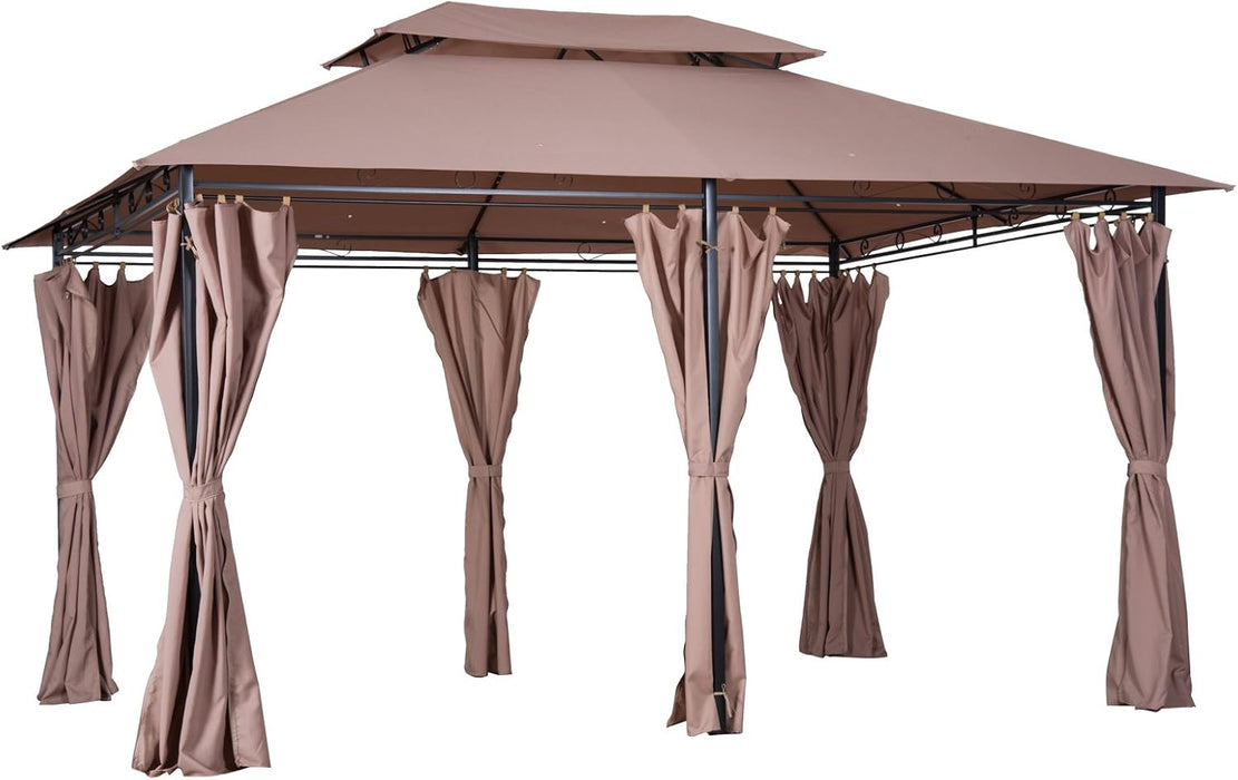10' X 13' Patio Gazebo, Outdoor Gazebo Canopy Shelter with Curtains, Vented Roof, Steel Frame for Garden, Lawn, Backyard and Deck, Khaki
