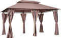10' X 13' Patio Gazebo, Outdoor Gazebo Canopy Shelter with Curtains, Vented Roof, Steel Frame for Garden, Lawn, Backyard and Deck, Khaki