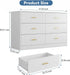 White Dresser for Bedroom with 6 Drawers, 47" Wide Modern Chest of Drawers, Wooden Dresser TV Stand,Storage Organizer for Living Room,Hallway