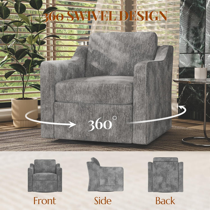 Grey Velvet Upholstered 360 Degree Swivel Armchairs