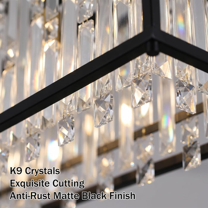 35.4 Inch Black Crystal Pendant Chandelier Dimmable