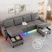 Sectional Couches for Living Room, 4 Seat Linen Sectional Sofa with Reversible Chaise Lounge/Storage Ottoman, U Shaped Couch with Smart Module-Wireless Charging/Usb/Type-C/Rgb Light (Light Grey)