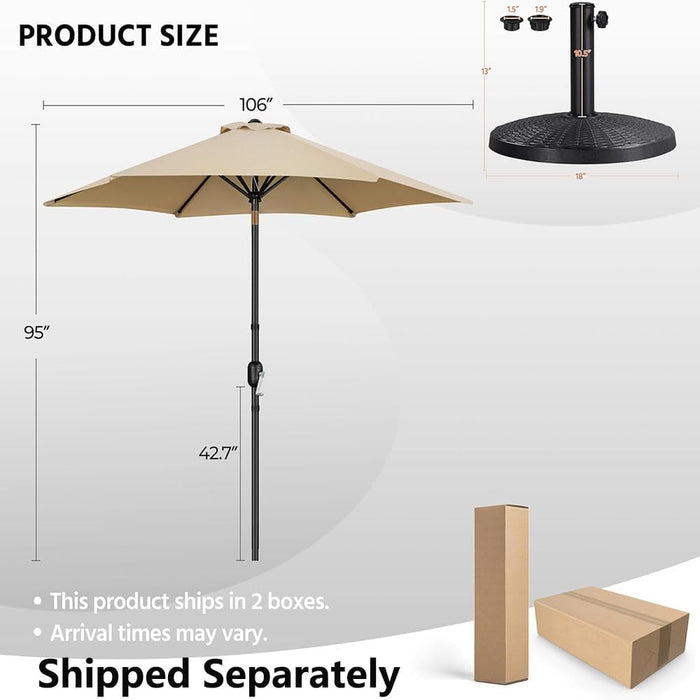 9FT Patio Umbrella with 22Lb Umbrella Base Included, Outdoor Market Umbrella with Push Button Tilt, Crank and Sturdy Ribs, Outdoor Yard Sun Shade W/Stand Heavy Duty
