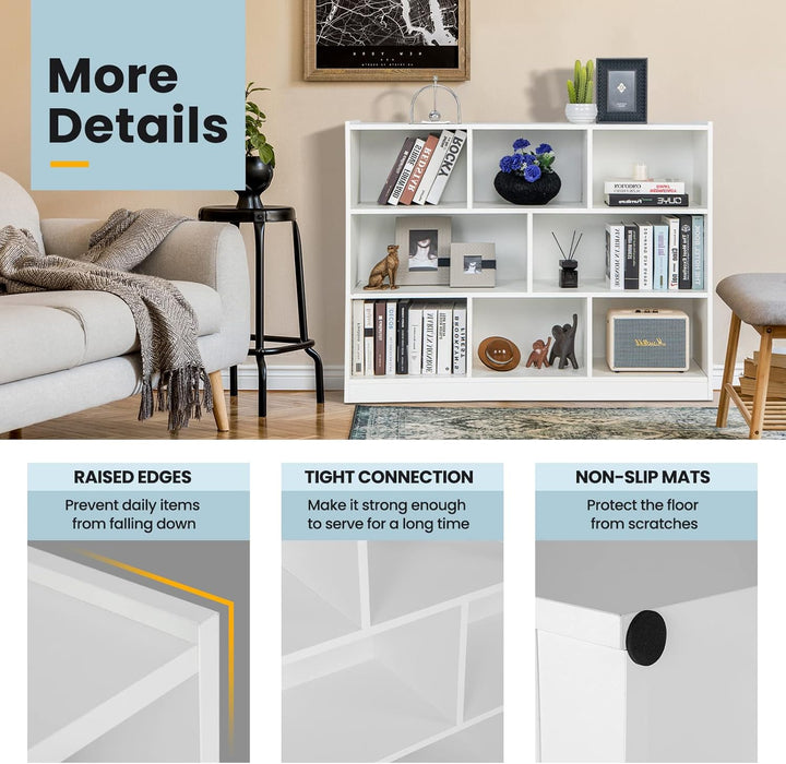 8 Cube Bookcase, Freestanding 3-Tier Open Bookshelf, Modern Storage Display Cabinet, Wood Cube Storage Organizer for Living Room, Kid’S Room, White