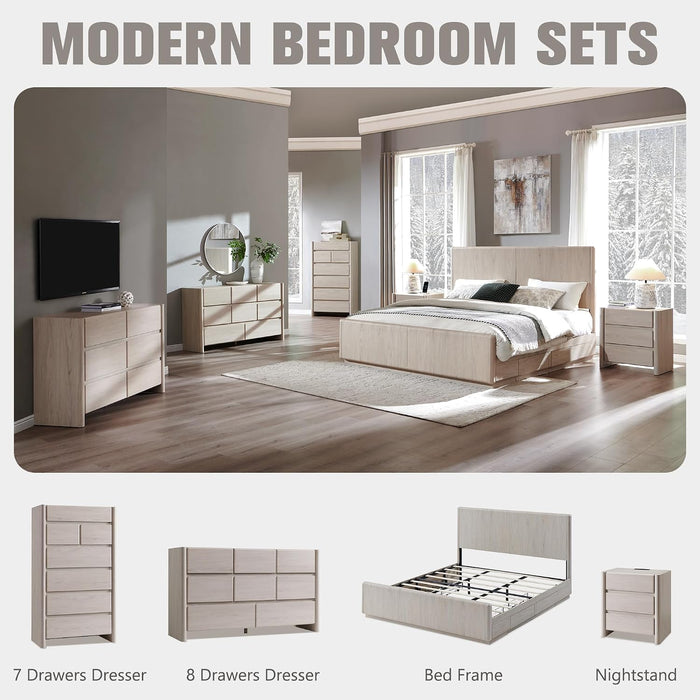 Modern 8 Drawers Dresser for Bedroom, 55" Wide Dresser-Cream