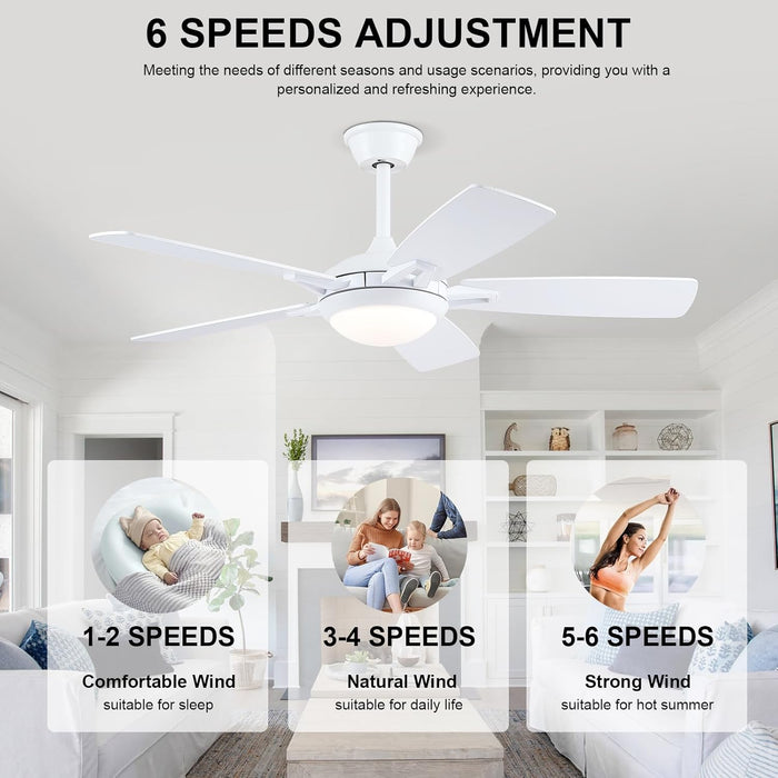 Ceiling Fans with Lights and Remote, 46 Inch Modern Ceiling Fan with Light, White Ceiling Fans for Bedroom Living Room Indoor/Outdoor, Reversible Quiet Motor, Dimmable LED Light, White