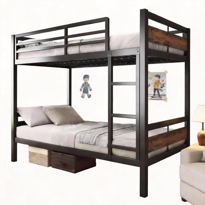 Twin Over Twin Metallic Bunk Bed VintageRusticBrown