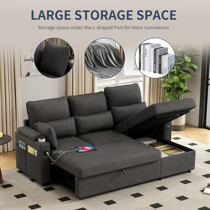 Black LShaped Sleeper Sofa With Integrated Storage