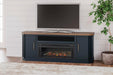 Landocken Contemporary 83" TV Stand for Tvs up to 95" with Fireplace Option, 2 Cabinets, 2 Doors, 2 Adjustable Shelves, Open Cubbies and Cord Openings, Dark Brown & Blue