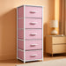 Fabric Dresser for Kids Bedroom - Chest of 5 Drawers, Tall Storage Tower, Clothing Organizer, for Closet, for Playroom, for Nursery, Steel Frame, Fabric Bins - Wood Handle (Pink)